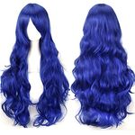 YEESHEDO 32" 80 cm Long Wavy Curly Hair Cosplay Wigs with Bangs for Women Girls Heat Resistant Synthetic Wig for Party Costume Anime Halloween (Royal Blue)