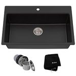 Kraus KGD-412B 31 1/5 inch Dual Mount Single Bowl Black Onyx Granite Kitchen Sink