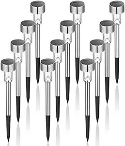 GIGALUMI Solar Lights Outdoor Waterproof, 12 Pack, Stainless Steel LED Solar Garden Lights for Patio, Lawn, Yard and Landscape, Cold White