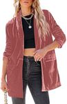 Happy Sailed Fall Winter Blazers for Women Caual Lapel Collar Long Sleeve Velvet Blazer Jacket Work Suits with Pocketed 2025 Pink XX-Large