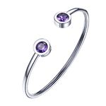 February Birthstone Amethyst Cuff Bracelet Stainless Steel Purple Crystal Bangle Bridesmaid Women Jewelry