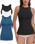 EUYZOU Women Tummy Control Shapewear Tank Top Seamless Halter Neck Compression Tops Body Shaper Camisole, Black/White/Blue 3pk, XX-Large