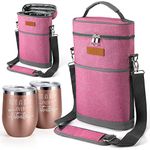 Wine Gifts for Women Wine Cooler Tote Bag and Wine Tumblers Gift Set (2 Bottle Wine Carrier + Wine Tumblers 2 Pack, Pink)