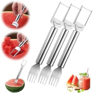 2-in-1 Stainless Steel Fruit Cutter, 2025 New Watermelon Cutter Slicer Tool for Fruit Fork Home Kitchen, Watermelon Cutter Slicer Tool for Summer Camping (3 PCS)