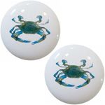 Set of 2 Blue Crab Ceramic Cabinet 