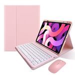 iPad 9th 8th 7th Generation Keyboard Case with Bluetooth Mouse Round Key Cute iPad Air 3rd Gen iPad Pro 10.5 Removable Color Keyboard Cover，Pink