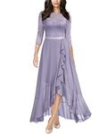 Miusol Women's Elegant Floral Lace Ruffle Bridesmaid Maxi Dress (Medium, Heather Purple)