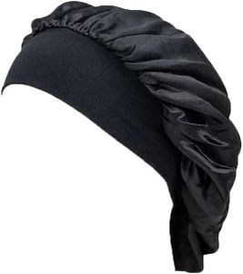 AIMALL Sleeping Bonnet Hair Wrap Silk Satin Cap Women Elastic Night Soft Hat Headwear Black