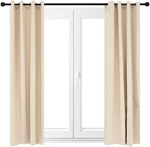 Sunnydaze 52 x 120-Inch Indoor/Outdoor Room-Darkening Curtain Panel with Grommet Top - Includes Tieback - Beige - Set of 2