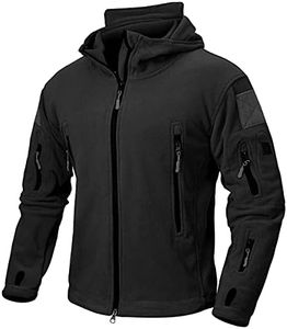 NAVEKULL Men's Tactical Hoodie Fleece Jacket Winter Warm Full-Zip Military Army Outdoor Hiking Coat with 7 Zip-pockets, Black, Medium