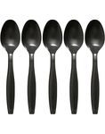 AQZONE 50 Pcs Black Color Plastic Spoons with Heavy Duty Material Ideal for Parties, Home, Office | Plastic Spoons | Disposable Spoons | Small Plastic Spoons | Plastic Dessert Spoons