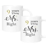 9 Year Anniversary Coffee Mugs Set of 2, 9th Anniversary Wedding Gifts for Wife Husband Parents Couple Grandparents, 9 Year Anniversary Engagement Gifts Cups, 11oz