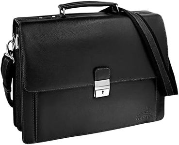 Fa.Volmer® Schwarze Herren Echt-Leder Laptoptasche bis 15,6 Zoll | Umhängetasche mit Schultergurt | Edle Aktentasche | Business-Tasche | #Bag16208