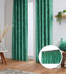 John Aird Crushed Velvet Fully Lined Tape Top Curtains (Emerald Green, 66" Wide x 72" Drop)