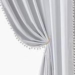 Pom Pom Greyish White Blackout Curtains for Bedroom 54 Inch Length Triple Weave Thermal Window Drapes for Living Room Eyelet Energy Saving Treatment Curtain Sets for Hotel Guest Room 54"W 2 Panels