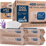 Pet Wipes for Dogs and Cats - 400 Pack Dog Wipes for Paws and Butt - Lavender Plant Based Non Toxic Dog Wipes Cleaning Deodorizing, Face, Fur - Puppy Wipes, Cat Wipes, Plus 12 Additional Travel Wipes