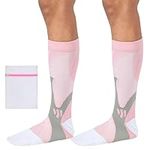 360 RELIEF 2 Pairs Copper Compression Socks - Women & Men Graduated Athletic Fit for Running, Nurses, Shin Splint, Flight Travel, Maternity, Pregnancy | S/M, Pink with Mesh Laundry Bag