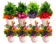 Dekorly Artificial Potted Plants, 8 Pack Artificial Plastic Eucalyptus Plants Small Indoor Potted Houseplants, Small Faux Plants for Home Decor Bathroom Office Farmhouse (Multi-B)