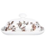 Vaguelly 1 Set Hand Drawn Ceramic Butter Dish with Lid, Vintage Butter Plate Tray with Handle Cover, Cheese Container Holder Butter Keeper for Home Kitchen