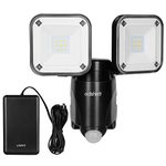 EDISHINE Battery Powered Motion Sensor Security Lights, 800LM LED Flood Light Outdoor, 6000K, IP44 Waterproof, Exterior Battery Box Operated, Dual Head Motion Light for Garage, Yard, Porch, Patio