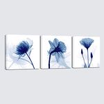 Wieco Art Blue Abstract Flowers 3 Panels Giclee Canvas Prints Wall Art Modern Pictures Artwork for Living Room Bedroom and Home Decorations