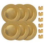 Home Collectives 13 Inch Round Elegant Serve ware Charger Plates with Matching Napkin Rings, Wedding, Dinner party, Event - Choose from our Variety of Styles and Quantities (6, Hammered Gold)