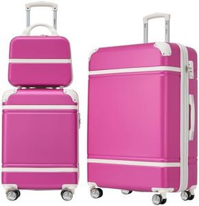 Merax luggage sets with TSA Lock and Spinner Wheels, Hardshell Carry on Luggage Lightweight Suitcase Set, Pink-3 Piece-20+24+case, 3 Piece-20+24+case