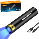 DARKBEAM UV Black Light Flashlight Mini 365nm - Rechargeable USB Strong Ultraviolet LED Flashlights, Portable Woods lamp, Detector for Pet Urine/Stains, Flurescent, Uranium Glass, Amber 370nm