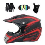 Youth Kid Motocross Helmet Set, Fashion Full-Face Off Road Scooter Motorbike Helmet, Downhill BMX MTB ATV Enduro Quad Dirt Bike Helmet, with Goggles Gloves Mask ( Color : W , Size : S/52-53CM )