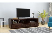 WOODNETIC Solid Sheesham Wood Entertainment Tv Cabinet for Living Room with 3 Drawers & 3 Open Shelf Storage, Suitable for 43 inch and 55 inch tv (Walnut)