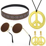 Hippie Costume Kit Hippie Dressing Accessory Peace Sign Necklace and Earrings Retro Hippie Glasses Sunflower Headband