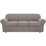 H.VERSAILTEX 4 Piece Stretch Sofa Covers for 3 Cushion Couch Covers for Living Room Furniture Slipcovers (Base Cover Plus 3 Seat Cushion Covers) Upgraded Thicker Jacquard Fabric (Sofa, Taupe)