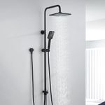 Decaura WELS Twin Hose Shower System 8" Rain Shower Head Set Sliding Rail 3-Mode Handheld Shower Head 2 in 1 Set (Square Head Black)