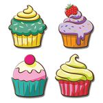 Yey Fridge Magnets Refrigerator Stylish Set Cute Cupcake Designs for Home, Kitchen and Office Decoration (Multicolor, 3x2 inches) Set of 4 Designs