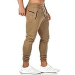 MANSDOUR Men's Gym Pants Workout Running Athletic Joggers Slim Fit Sport Track Pants with Zipper Pockets, Khaki, 30