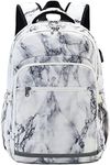 Bluboon Backpack for Women 15.6 Inch Laptop Bookbag College Bag with USB Port (Marble White)