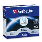 VERBATIM M-Disc BDXL 100GB 6X with Branded Surface – 5pk Jewel Case Box, Blue, 98913