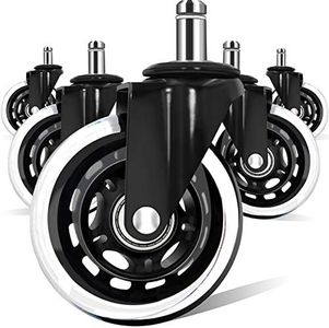 Office Chair Wheels For IKEA Chairs ,10mm Stem (Set of 5), 3" Heavy Duty Replacement Swivel Rubber Casters Quiet & Smooth Rolling For Ikea Chair Casters, Protection for Hardwood Floors Or Carpet.