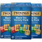 Twinings Black Tea Variety Pack with Earl Grey Tea, English Breakfast Tea, Irish Breakfast Tea, and Lady Grey Tea Bags, Individually Wrapped, 20 Count Ea (Pack of 3)