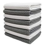 POLYTE Ultra Premium Microfibre Kitchen Dish Tea Towel Waffle Weave, 8 Pack (40x71 cm, Grey, White)