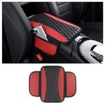 Color Blocking Design Car Center Console Cover,Leather Car Armrest Cover with 2 Storage Bags,Universal Anti-Slip Car Arm Rest Cover Car Accessories Interior for Car SUV Truck (Red)