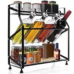 BELLE VOUS 3 Tier Spice Rack Organiser - Freestanding Iron Jar Holder - Black Kitchen/Pantry Shelf Storage for Herb and Spice Bottles - Ideal for Cabinets, Countertops and Cupboards