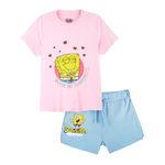 Nap Chief Kids Cotton Nick Jr Spongebob Co ord Set for Girls, T Shirt And Shorts for Casual Wear - (NJ3046Y_Pink_3-4 Years)