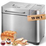 KITCANIS 19 in 1 Automatic Dispenser Big Bread Maker Machine, 2.2LB Stainless Steel Bread Maker, 15H Timer&1H Keep Warm,Sourdough,Gluten-Free,Dough Maker, 650W Bread Machine with Nonstick Pan,Recipes