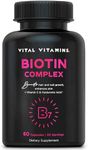 Vital Vitamins Biotin Complex Pills - 5000 mcg Biotin with Hyaluronic Acid, MSM, Collagen, & Vitamin C - Biotin Supplement for Hair, Skin, and Nails - Hair Growth Vitamins - 60 Capsules