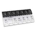 Ezy Dose Push Button (7-Day) Pill, Medicine, Vitamin Organizer Box, Weekly, Am Pm, Black and White Lids