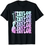 Girl Retro Taylor First Name Personalized Groovy 80's Pink T-Shirt