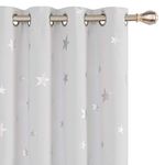 Deconovo Silver Star Foil Print Blackout Bedroom Curtains Kids, Room Darkening Noise Reducing Window Curtains 2 Panels, Curtains for Living Room and Nursery, 42W x 84L Inch, Silver Grey