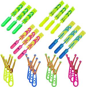 TOYARA Amazing Led Flying Toys for Kids -12 PCS Light up Slingshot LED Helicopter Toy - Arrow Planes Glow in The Dark Party Favors for Kids Summer Toys Outdoor Game Birthday Gifts for Kids 8-12