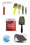 A. K® Wall Paint Painting Brush Roller 25mm, 50mm, 75mm, 100mm, 125mm, 6" Foam Roller, 3Ply Mask, 150 No. Sandpaper, 1Ltr Phiroji